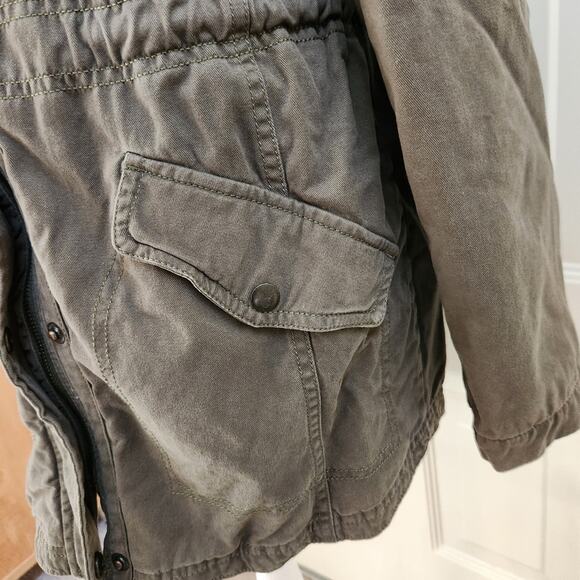 Olive Green Military Utility Parka Jacket with Sherpa Lining and Hood Medium - Picture 8 of 13